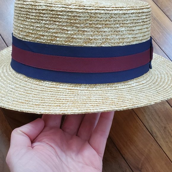 Jaxon Hats - Striped Band Wheat Straw Skimmer Hat - Picture 1 of 7